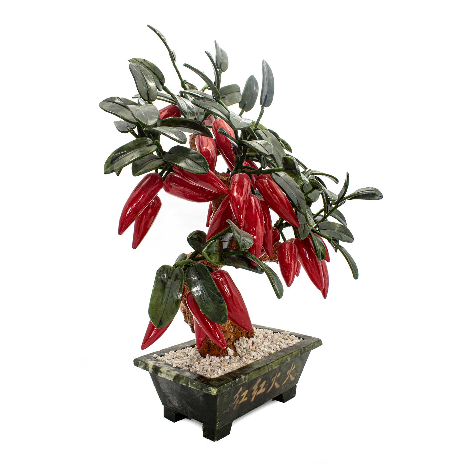 Hot Pepper Artificial Jade Plant Tree Bonsai Stone Gemstone Leaves Red Chilli Vegetables Big